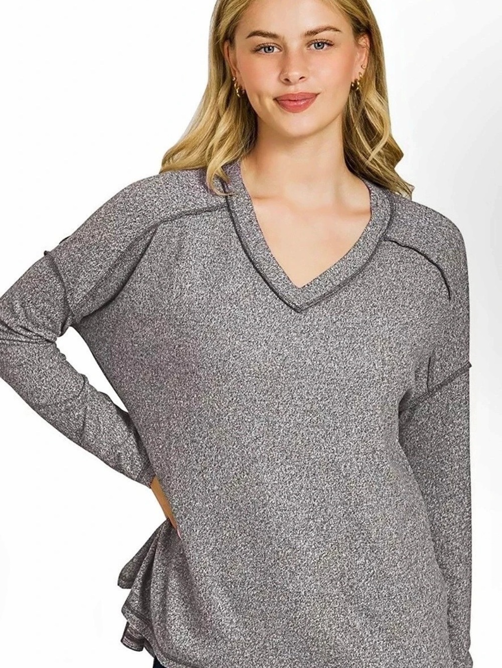 KyeMi V-Neck Tunic in Gray Size Small NWT